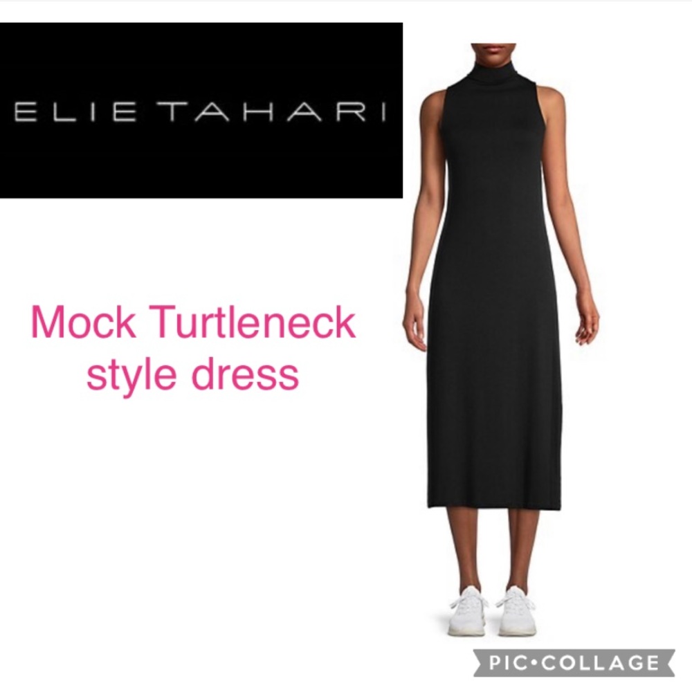 NEW TAHARI Mock Neck Sleeveless Dress In Black